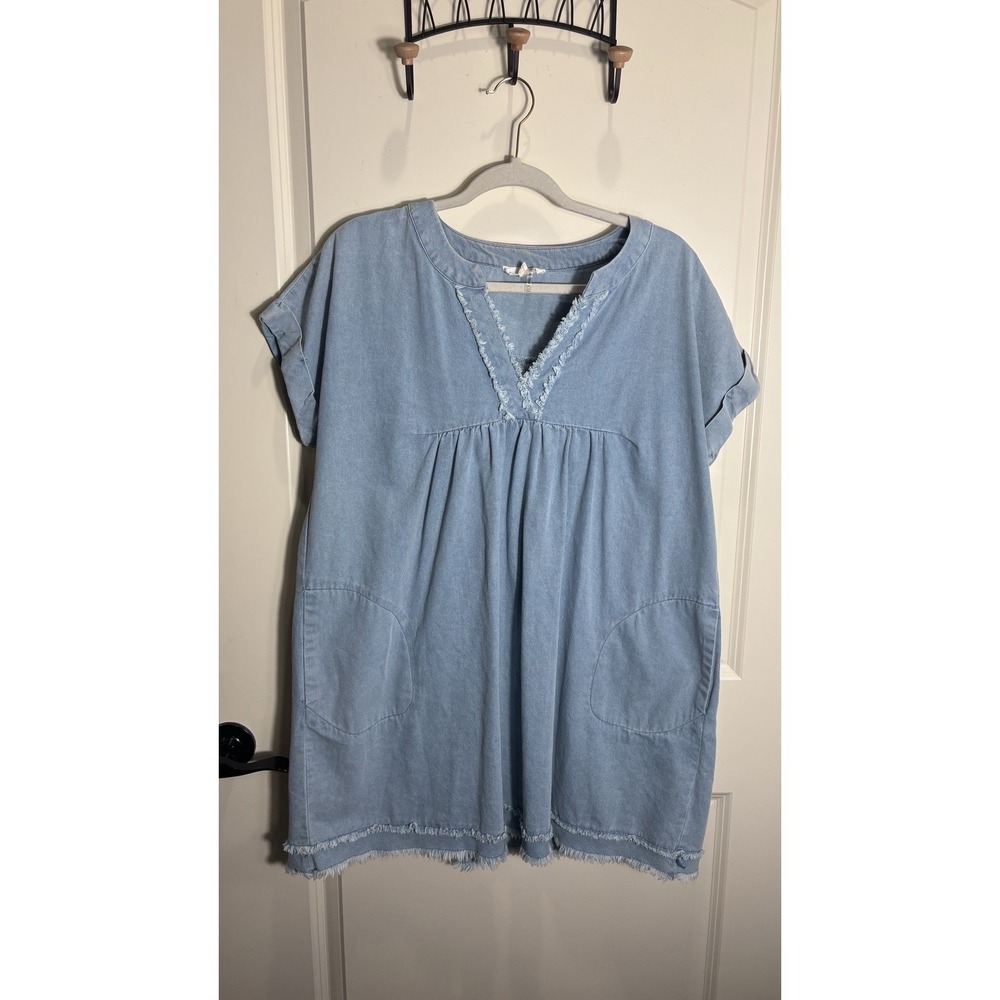 Entro Women Size Small Soft Light Denim Babydoll Dress Festival Coastal Cowgirl